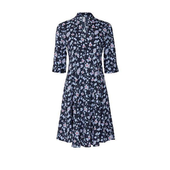 Derek Lam 10 Crosby x RTR Navy Floral Print A-Line Dress With 3/4 Sleeves & V-Ne - Picture 1 of 9